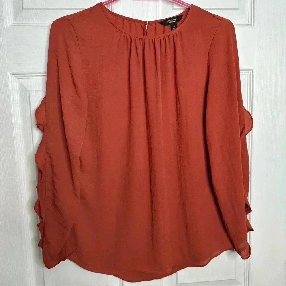 Simply Vera Vera Wang Blouse Semi-Sheer Ruffled Sleeves Burnt  Orange Size XS